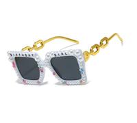 Dasbsug Oversize Shades Per Compleanno Ragazza Sfumature Vintage Lens Hip Hop Telaio Leggero Perle Lenti Colorate Alla Moda Perle Impreziosite, Torta grigia con cornice bianca