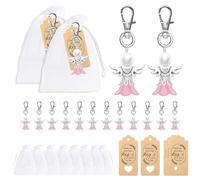 Dasbsug Portachiavi con ciondolo a forma di cherubino con etichette, per la borsa degli ospiti, per feste di compleanno, matrimoni, baby shower, baby shower, angeli, ciondoli per matrimoni
