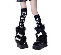 Dasbsug Sottoculture Punk Peluche Scaldamuscoli Scheletro Osso Fuzzy Boot Covers Polsini Con Velluti Calze Alte Coscia Set Per Le Donne Maniche Calde Delle Gambe Per Le Donne, Pile nero a, Taglia