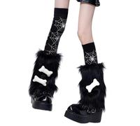 Dasbsug Sottoculture Punk Peluche Scaldamuscoli Scheletro Osso Fuzzy Boot Covers Polsini Con Velluti Calze Alte Coscia Set Per Le Donne Maniche Calde Delle Gambe Per Le Donne, B, Taglia unica