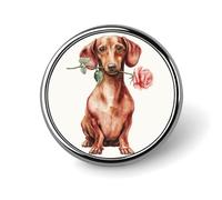 Daschund rosso-marrone con una rosa rotonda spilla per uomo donna moda distintivo collare pin vestito giacca zaino accessori