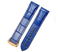 DASEB End curvo in pelle vera in pelle silicone di orologio per o-mega S-Eamaster 007 Bracciale per cinturino impermeabile al polso con fibbia pieghevole blu(Blue rose gold,20mm)
