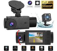 Dash Cam 3-Camera con 2in, Memoria de 128GB, Ángulo de Visión de 170+110, Visión Nocturna