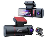 Dash Cam 4K a 3 canali for auto, app WiFi integrata con localizzatore GPS DVR for auto, 2160P+1080P+1080P, protezione panoramica a 360 gradi, WDR, super grandangolo