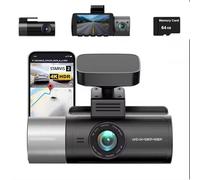 Dash Cam 4K a 3 canali per auto, protezione panoramica a 360 gradi, app WiFi integrata con GPS Tracker DVR per auto, telecamera anteriore interna e posteriore per visione notturna a infrarossi