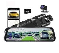 Dash Cam 4K a doppia lente per auto, telecamere anteriori e posteriori HD 2160P DVR per auto, app WiFi integrata, con registratore GPS BSD ADAS, visione notturna con touch screen da 10 pollici