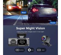 Dash cam a doppia lente non deformabile per auto 4K auto DVD 1080P GPS WIFI nero