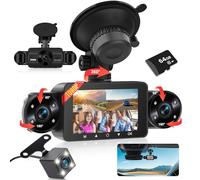 Dash Cam anteriore e posteriore interna, 4 canali Dash Cam 3 “schermo IPS anteriore e posteriore con G-Sensor, 24 ore di parcheggio, 8 luci di visione notturna IR, registrazione in loop + 64GB TF Card