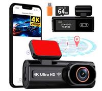 Dash Cam Auto 4K con Scheda SD da 64GB, Dashcam con Controllo Tramite App Visione Notturna Registrazione in Loop Flip Specchio Monitor di Parcheggio