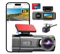 Dash Cam Auto, 4K Dashcam con WiFi & App, Dashcam Auto con 64G Scheda, Telecamera Auto 170°+140°, WDR, Schermo 1,47", Custodia rimovibile, Registrazione in Loop, Visione Notturna, Sensore di Gravità