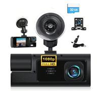 Dash Cam Interna Anteriore e Posteriore a 3 Canali, Dash Camera da 2.0 Pollici 1080P per Auto Tripla Videocamera per Auto a Tre Vie con Super Visione Notturna, Registrazione in Loop, Sensore G, Rileva