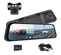 Dash Cam Specchietto Retrovisore, Touchscreen LCD IPS 9,66 Pollici Specchio Retrovisore Auto HDR Anteriore e Posteriore Videocamera 1080P, Visione Notturna, Parcheggio, DVR Registrazione Loop Dashcam