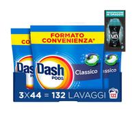 Dash Pods Classico Detersivo Lavatrice, 132 Lavaggi (44x3). | Rimuove macchie, igienizza in 1 lavaggio, 3 additivi integrati, campione profumatore incluso