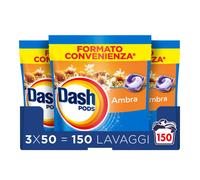 Dash Pods Detersivo In Capsule, 3x50 Lavaggi, Ambra, Rimuove le Macchie, Igieniz