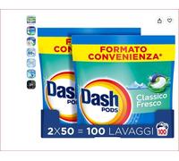 Dash Pods Detersivo Lavatrice Capsule 100 Lavaggi Classico Fresco Rimuove Macch.