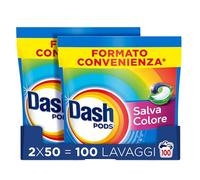 Dash Pods Detersivo Lavatrice In Capsule, 100 Lavaggi (2x50), Salva Colore, Rimuove Le Macchie, Igienizza, Brillantezza Per I Capi