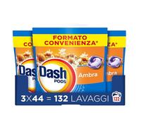 Dash Pods Detersivo Lavatrice In Capsule, 132 Lavaggi (3x44), Ambra, Rimuove le Macchie, Igienizza, Dona Freschezza, Brillantezza Per I Capi