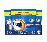 Dash Pods Detersivo Lavatrice In Capsule, 132 Lavaggi (3x44), Classico, Rimuove Le Macchie, Igienizza, Brillantezza Per I Capi