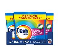 Dash Pods Detersivo Lavatrice In Capsule, 132 Lavaggi (3x44), Salva Colore, Rimuove Le Macchie, Igienizza, Brillantezza Per I Capi
