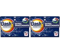 Dash Power Pods + Extra Smacchiante, Detersivo In Capsule, 19 Lavaggi, Rimuove Anche Le Macchie Secche Da 7 Giorni, Per Una Pulizia Impeccabile (Confezione da 2)