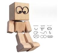 Dashboard Decor, Wooden Doll With Movable Joint For Auto, Wiggling Wooden Man Decorations, Van Truck Interior Road Work Long Drive Daily Commute School Vacation