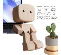 Dashboard Decor, Wooden Doll with Movable Joint For Auto, Wiggling Wooden Man Decorations, Van Truck Interior Road Work Long Drive Daily Commute School Vacation