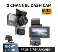Dashcam a tre obiettivi HD 1080P con visione notturna transfrontaliera, telecamera per la retromarcia, DVR con registrazione in loop - Compatibile con qualsiasi veicolo
