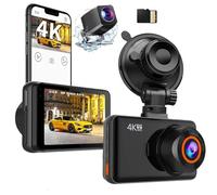 Dashcam Auto, 4K + 1080P Dashcam per auto anteriore posteriore, WiFi Dash Cam con scheda SD da 64 GB, doppia fotocamera per auto con visione notturna, grandangolo da 170°, sensore G, registrazione