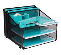 Dasher Products Organizer da scrivania in rete metallica con 3 vassoi carta e 2 sezioni verticali verticali per A4, cartelle, cancelleria e accessori da scrivania
