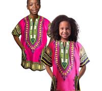 Dashiki - Camicia africana per bambini, design tradizionale, vestiti autentici per bambini con motivi etnici e stampa africana, Colore: rosa e verde., 10-12 Anni