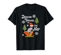 Dashing Through The No Christmas Cat Divertente Brutto Maglione Neve Maglietta
