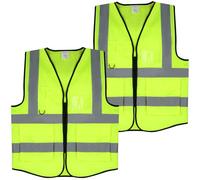 DASHUAIGE 2 gilet ad alta visibilità, per donne e uomini, gilet di sicurezza ad alta visibilità, gilet fluorescente con tasca e porta documento d'identità, per lavoro, corsa, camminata, Verde, Taglia