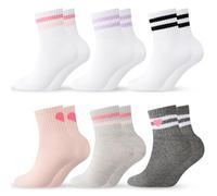 DASHUAIGE 6 paia di calzini per bambini in cotone per la scuola e lo sport, con strisce dolci a cuori, calzini elastici per ragazze e ragazzi dai 3 ai 12 anni, Rosa/Bianco/Grigio/Cachi, 9-12 Years