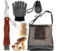 DASIAUTOEM Coltello da fungo con spazzola, coltello da spugna in acciaio inox, tasca per raccogliere funghi, set con spazzola a fungo, guanti bussola, sacchetto per funghi per tartufo, raccoglitore di