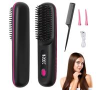 DASIAUTOEM Piastra per capelli senza fili, 2 in 1, mini piastra per capelli, anti-scottatura, spazzola portatile con indicatore LED e 3 livelli di temperatura per capelli e acconciatura