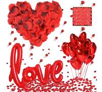 DASIAUTOEM Romantica San Valentine Decorazioni, Amore Palloncini+1000 Petali di Rosa+10 Palloncini a Forma di Cuore+50 Lumini a Forma di Cuore Decorazione Love per Anniversario Matrimonio Fidanzamento