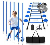 DASIAUTOEM Set di accessori per allenamento da calcio, con 6 poli slalom, scala di coordinazione da 5 m e 10 coni per allenamento di coordinazione, slalom