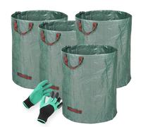 DASJD Borsa da Giardino Include Guanti Protettivi, 1/2/3/4 Pieghevole Sacchi Giardinaggio con Maniglie, Idrorepellente Antistrappo Sacchi per Rifiuti da Giardino per Foglie, Rifiuti Verdi,4pcs