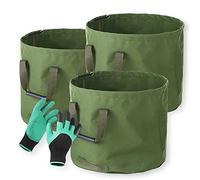 DASJD Sacchi per Rifiuti da Giardino con Maniglie, 1/2/3/4 Sacchi Giardinaggio Pieghevole, Sacco Raccogli Foglie per Foglie, Erbacce, Rifiuti, Include Guanti Protettivi,3pcs