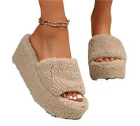 DASJKDI Ciabatte con Pelo Donna Ciabatte da Donna con Zeppa, morbide e di Pelliccia, Invernali, Punta Aperta Cinturini Incrociati, Taglia 43(Khaki,38)