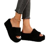 DASJKDI Ciabatte con Pelo Donna Ciabatte da Donna con Zeppa, morbide e di Pelliccia, Invernali, Punta Aperta Cinturini Incrociati, Taglia 43(Black,41)
