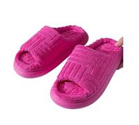 DASJKDI Ciabatte Donna Peluche Pantofole da donna in spugna con punta aperta, casual, tinta unita, suola spessa, taglie forti, una parola, in cotone felpato, for la casa(Red,36-37)