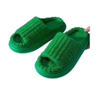 DASJKDI Ciabatte Donna Peluche Pantofole da donna in spugna con punta aperta, casual, tinta unita, suola spessa, taglie forti, una parola, in cotone felpato, for la casa(Green,42-43)