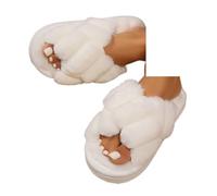 DASJKDI Ciabatte Donna Peluche Pantofole morbide con cinturino incrociato da donna, invernali, punta aperta, in peluche e pelliccia, tacco basso, for tenere al caldo le scarpe in cotone(White,40-41)