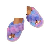 DASJKDI Ciabatte Donna Peluche Pantofole morbide con cinturino incrociato da donna, invernali, punta aperta, in peluche e pelliccia, tacco basso, for tenere al caldo le scarpe in cotone(Huase,42-43)