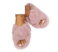 DASJKDI Ciabatte Donna Peluche Pantofole morbide con cinturino incrociato da donna, invernali, punta aperta, in peluche e pelliccia, tacco basso, for tenere al caldo le scarpe in cotone(Pink,36-37)