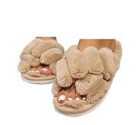 DASJKDI Ciabatte Donna Peluche Pantofole morbide con cinturino incrociato da donna, invernali, punta aperta, in peluche e pelliccia, tacco basso, for tenere al caldo le scarpe in cotone(Khaki,40-41)