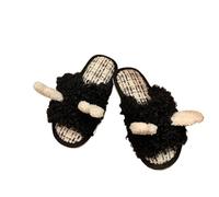 DASJKDI Ciabatte Donna Peluche Scarpe Da Donna Invernali Interno In Caldo Cotone For Studenti A Casa, Pantofole In Peluche Con Una Sola Parola, Motivo: Giraffa Dei Cartoni Animati(Black,40-41)