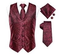 DASJKDI Gilet da uomo in seta, cravatta, abito formale, giacca senza maniche, 4 pezzi, fazzoletto e gemelli per occasioni formali e matrimoni(Color 16,XL)