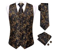 DASJKDI Gilet da uomo in seta, cravatta, abito formale, giacca senza maniche, 4 pezzi, fazzoletto e gemelli per occasioni formali e matrimoni(Color 27,XXXL)